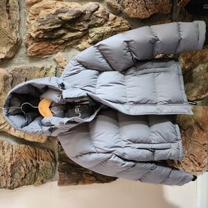 Hooded Aritzia Puffer Jacket in Gray